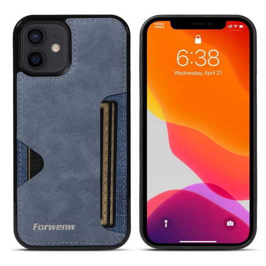 For iPhone 12 Forwenw F5 Series Integrated Card Bag Phone Case(Blue) - iPhone 12 / 12 Pro Cases by Forwenw | Online Shopping UK | buy2fix