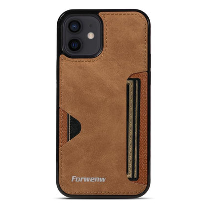 For iPhone 12 Forwenw F5 Series Integrated Card Bag Phone Case(Brown) - iPhone 12 / 12 Pro Cases by Forwenw | Online Shopping UK | buy2fix