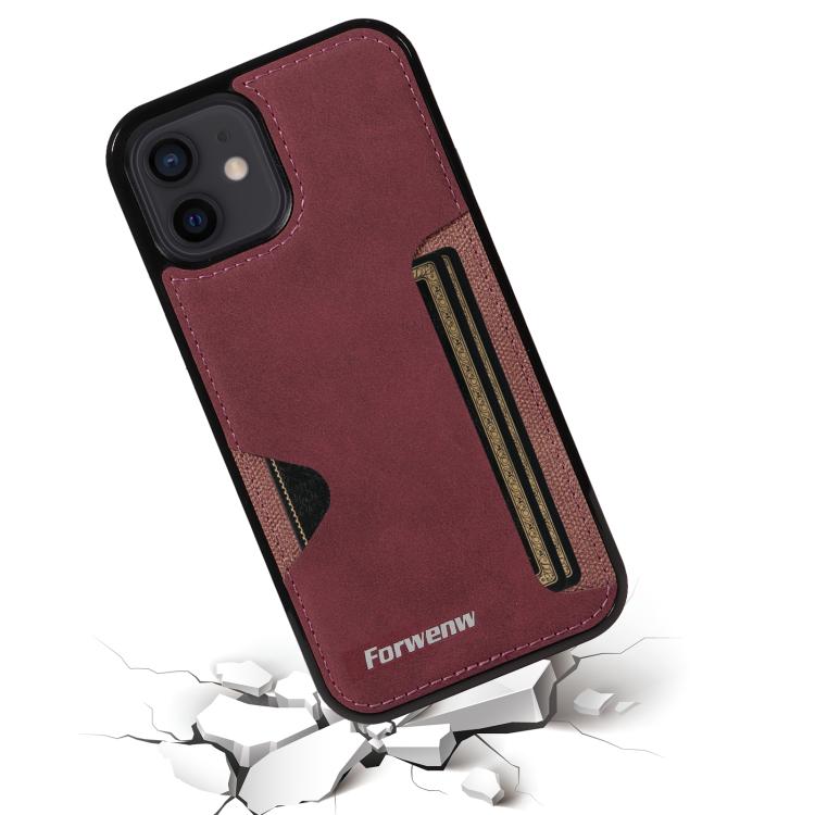 For iPhone 12 Forwenw F5 Series Integrated Card Bag Phone Case(Red) - iPhone 12 / 12 Pro Cases by Forwenw | Online Shopping UK | buy2fix