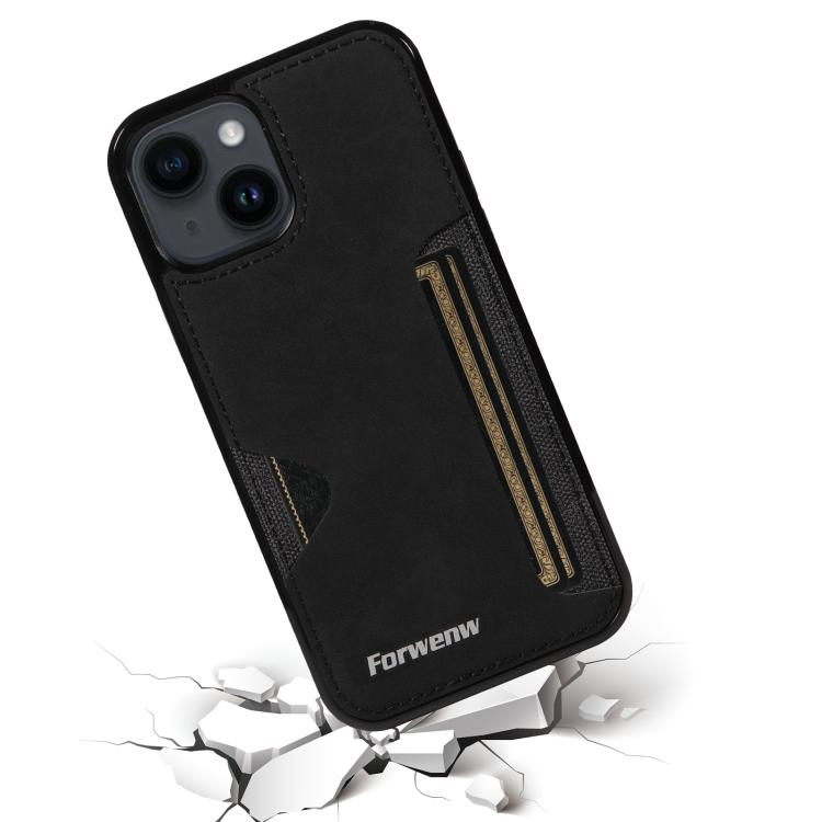 For iPhone 14 Forwenw F5 Series Integrated Card Bag Phone Case(Black) - iPhone 14 Cases by Forwenw | Online Shopping UK | buy2fix