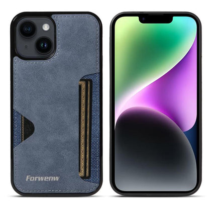 For iPhone 14 Forwenw F5 Series Integrated Card Bag Phone Case(Blue) - iPhone 14 Cases by Forwenw | Online Shopping UK | buy2fix