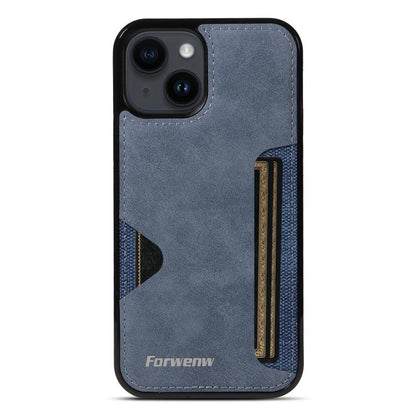 For iPhone 14 Forwenw F5 Series Integrated Card Bag Phone Case(Blue) - iPhone 14 Cases by Forwenw | Online Shopping UK | buy2fix