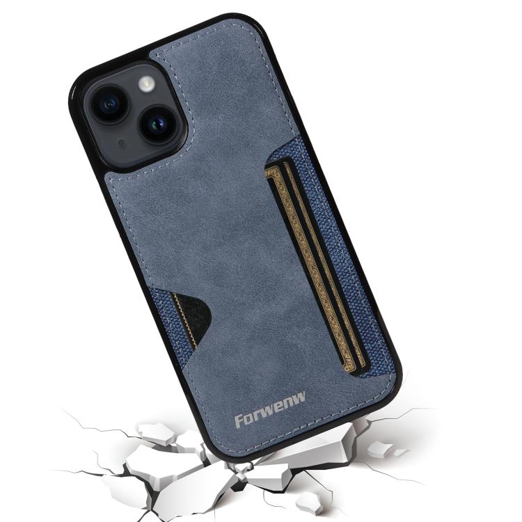 For iPhone 14 Forwenw F5 Series Integrated Card Bag Phone Case(Blue) - iPhone 14 Cases by Forwenw | Online Shopping UK | buy2fix