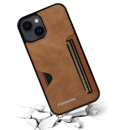 For iPhone 14 Forwenw F5 Series Integrated Card Bag Phone Case(Brown) - iPhone 14 Cases by Forwenw | Online Shopping UK | buy2fix