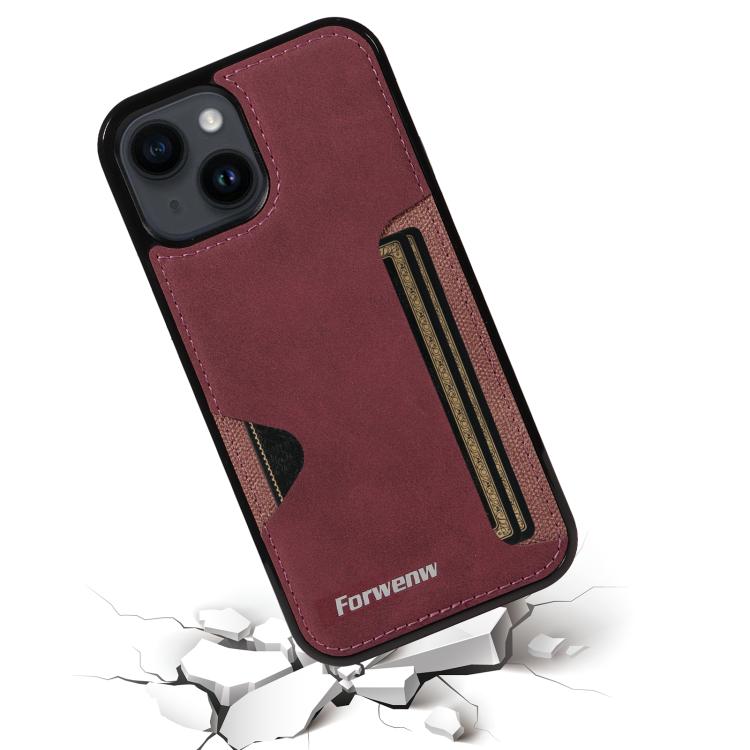 For iPhone 14 Forwenw F5 Series Integrated Card Bag Phone Case(Red) - iPhone 14 Cases by Forwenw | Online Shopping UK | buy2fix