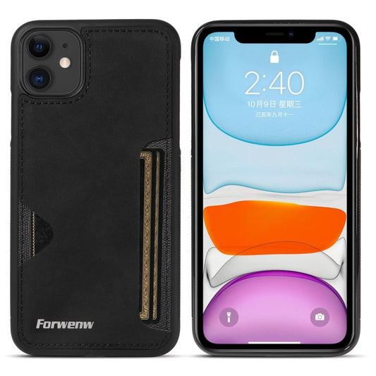 For iPhone 11 Forwenw F5 Series Integrated Card Bag Phone Case(Black) - iPhone 11 Cases by Forwenw | Online Shopping UK | buy2fix