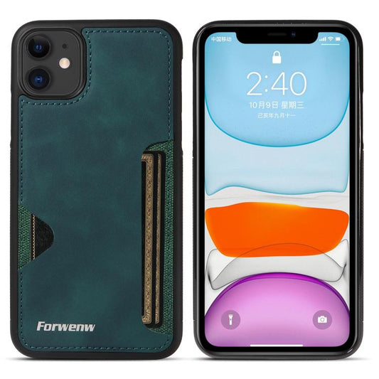 For iPhone 11 Forwenw F5 Series Integrated Card Bag Phone Case(Green) - iPhone 11 Cases by Forwenw | Online Shopping UK | buy2fix
