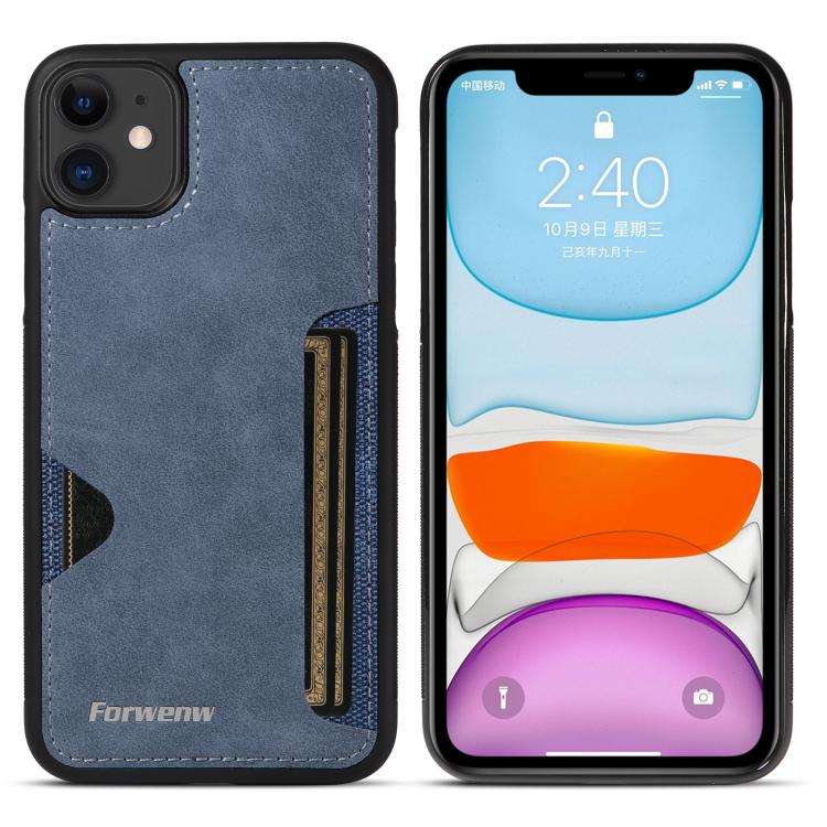 For iPhone 11 Forwenw F5 Series Integrated Card Bag Phone Case(Blue) - iPhone 11 Cases by Forwenw | Online Shopping UK | buy2fix