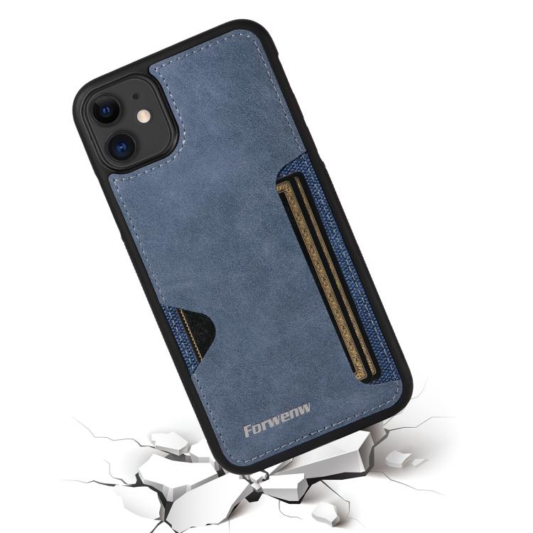 For iPhone 11 Forwenw F5 Series Integrated Card Bag Phone Case(Blue) - iPhone 11 Cases by Forwenw | Online Shopping UK | buy2fix