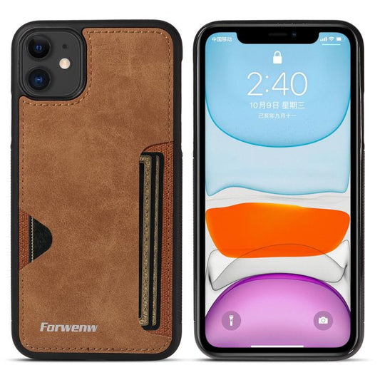 For iPhone 11 Forwenw F5 Series Integrated Card Bag Phone Case(Brown) - iPhone 11 Cases by Forwenw | Online Shopping UK | buy2fix