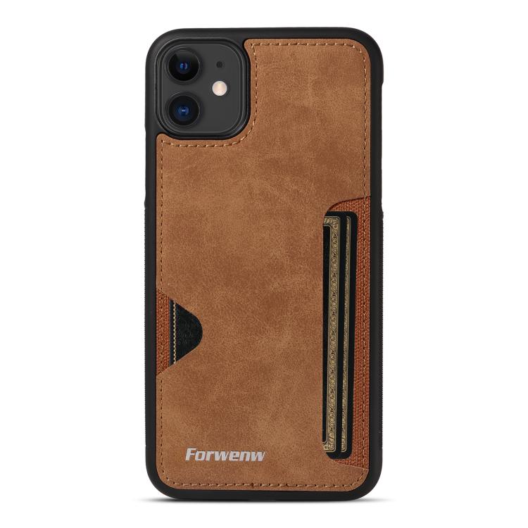 For iPhone 11 Forwenw F5 Series Integrated Card Bag Phone Case(Brown) - iPhone 11 Cases by Forwenw | Online Shopping UK | buy2fix