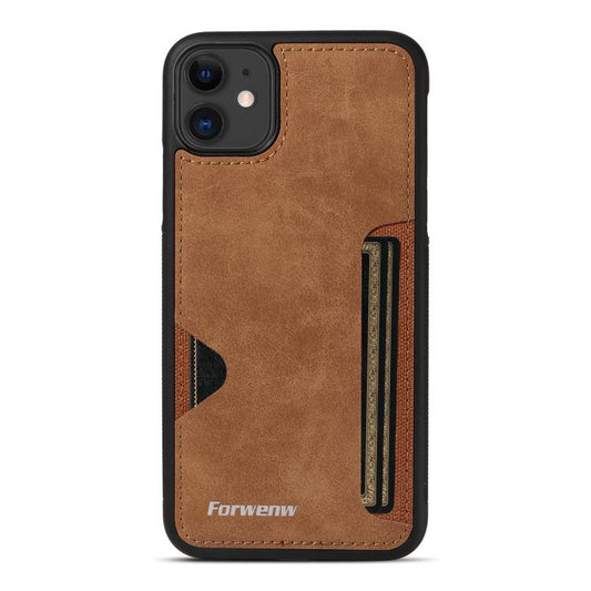 For iPhone 11 Forwenw F5 Series Integrated Card Bag Phone Case(Brown) - iPhone 11 Cases by Forwenw | Online Shopping UK | buy2fix