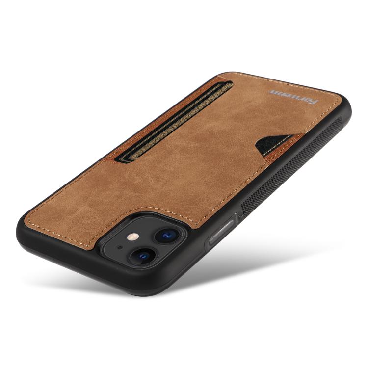 For iPhone 11 Forwenw F5 Series Integrated Card Bag Phone Case(Brown) - iPhone 11 Cases by Forwenw | Online Shopping UK | buy2fix