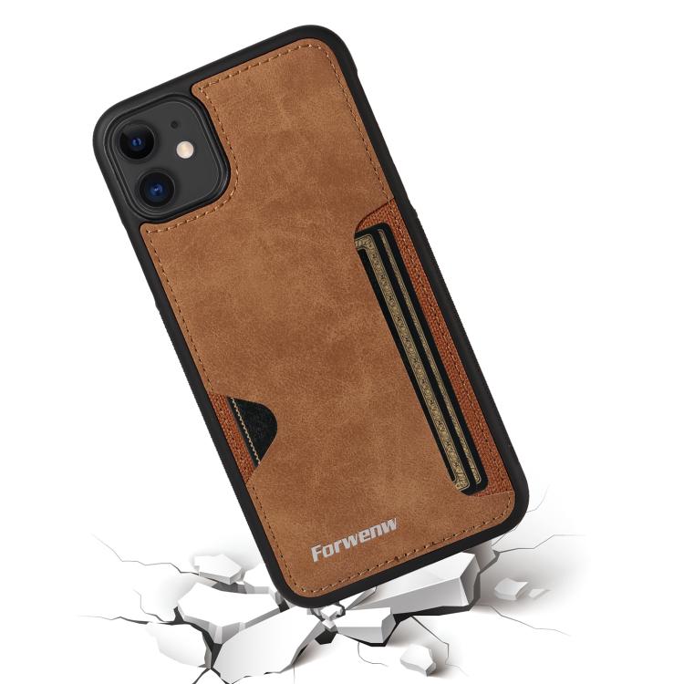 For iPhone 11 Forwenw F5 Series Integrated Card Bag Phone Case(Brown) - iPhone 11 Cases by Forwenw | Online Shopping UK | buy2fix