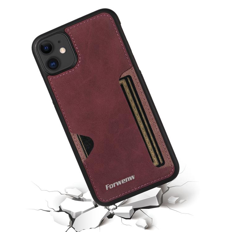 For iPhone 11 Forwenw F5 Series Integrated Card Bag Phone Case(Red) - iPhone 11 Cases by Forwenw | Online Shopping UK | buy2fix
