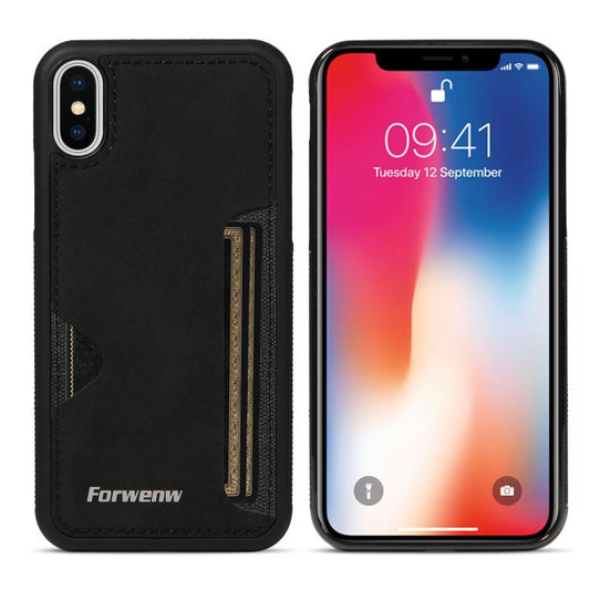 For iPhone X / XS Forwenw F5 Series Integrated Card Bag Phone Case(Black) - More iPhone Cases by Forwenw | Online Shopping UK | buy2fix