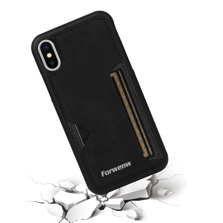 For iPhone X / XS Forwenw F5 Series Integrated Card Bag Phone Case(Black) - More iPhone Cases by Forwenw | Online Shopping UK | buy2fix