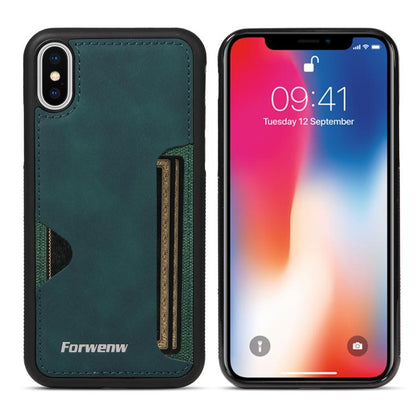 For iPhone X / XS Forwenw F5 Series Integrated Card Bag Phone Case(Green) - More iPhone Cases by Forwenw | Online Shopping UK | buy2fix