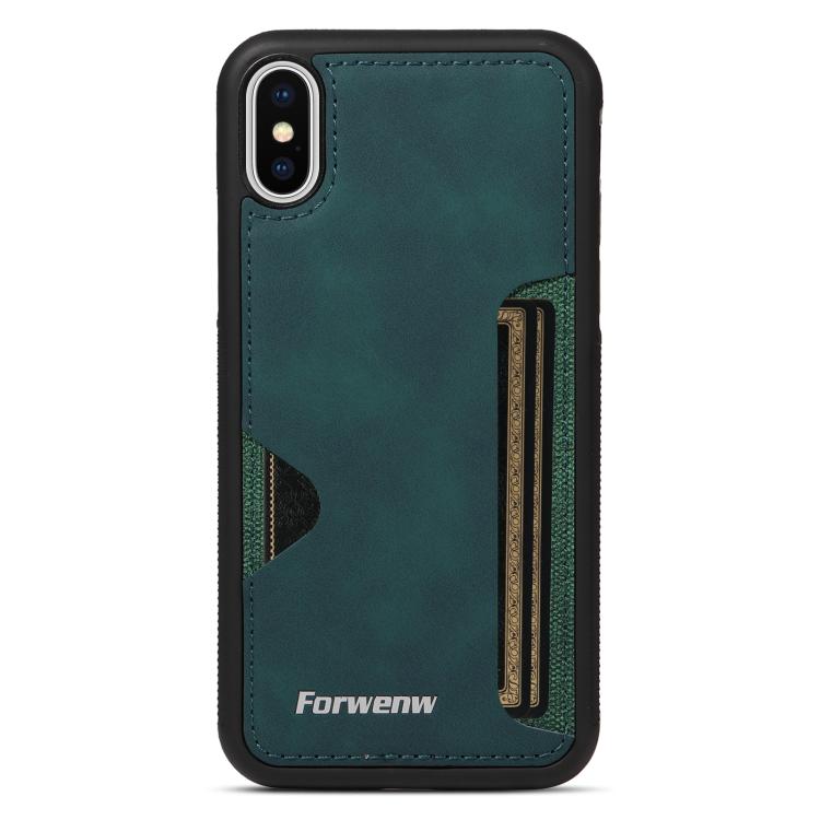 For iPhone X / XS Forwenw F5 Series Integrated Card Bag Phone Case(Green) - More iPhone Cases by Forwenw | Online Shopping UK | buy2fix