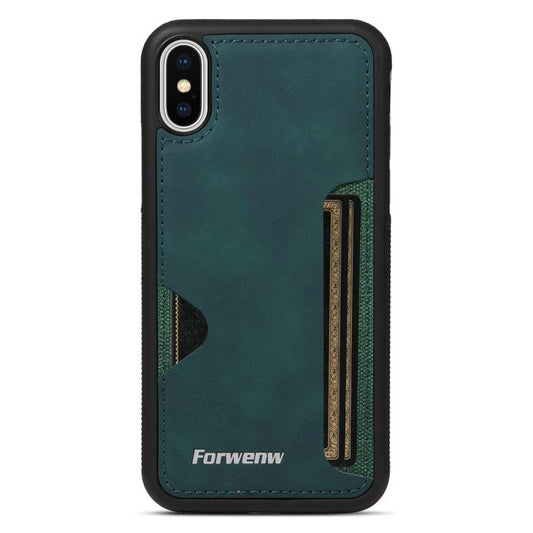 For iPhone X / XS Forwenw F5 Series Integrated Card Bag Phone Case(Green) - More iPhone Cases by Forwenw | Online Shopping UK | buy2fix