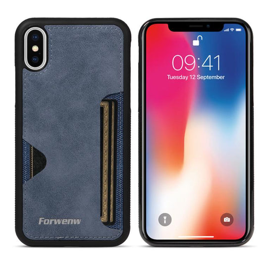 For iPhone X / XS Forwenw F5 Series Integrated Card Bag Phone Case(Blue) - More iPhone Cases by Forwenw | Online Shopping UK | buy2fix