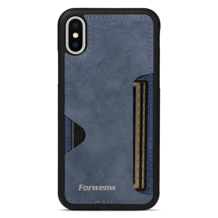 For iPhone X / XS Forwenw F5 Series Integrated Card Bag Phone Case(Blue) - More iPhone Cases by Forwenw | Online Shopping UK | buy2fix