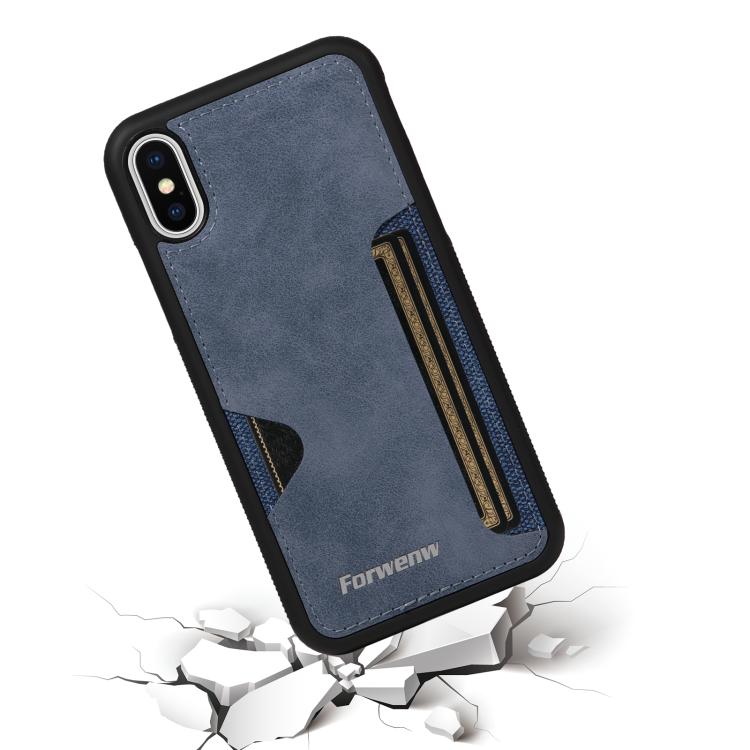 For iPhone X / XS Forwenw F5 Series Integrated Card Bag Phone Case(Blue) - More iPhone Cases by Forwenw | Online Shopping UK | buy2fix