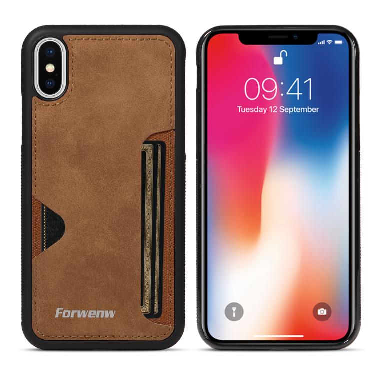 For iPhone X / XS Forwenw F5 Series Integrated Card Bag Phone Case(Brown) - More iPhone Cases by Forwenw | Online Shopping UK | buy2fix