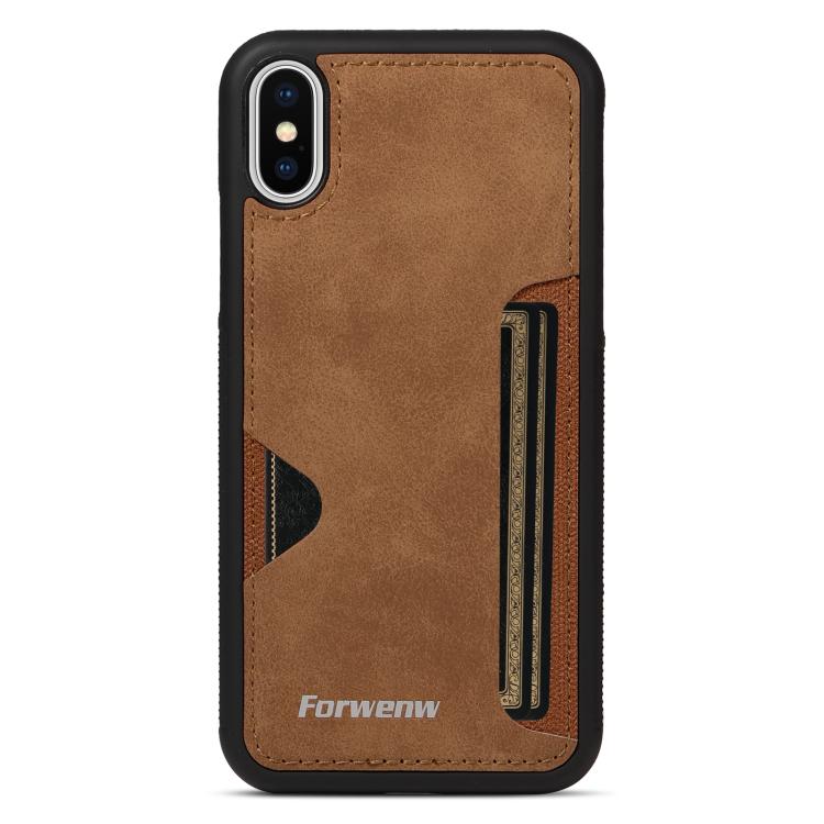 For iPhone X / XS Forwenw F5 Series Integrated Card Bag Phone Case(Brown) - More iPhone Cases by Forwenw | Online Shopping UK | buy2fix