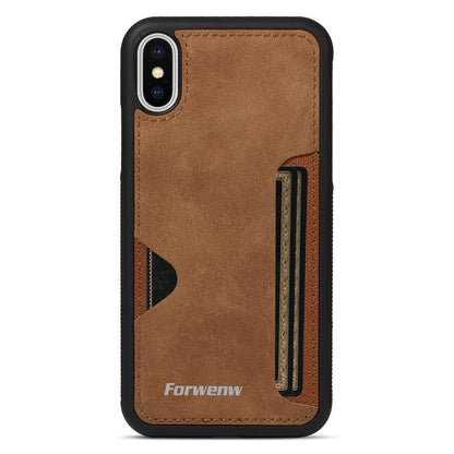 For iPhone X / XS Forwenw F5 Series Integrated Card Bag Phone Case(Brown) - More iPhone Cases by Forwenw | Online Shopping UK | buy2fix