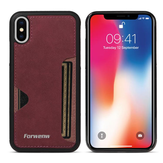 For iPhone X / XS Forwenw F5 Series Integrated Card Bag Phone Case(Red) - More iPhone Cases by Forwenw | Online Shopping UK | buy2fix