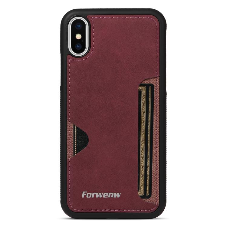 For iPhone X / XS Forwenw F5 Series Integrated Card Bag Phone Case(Red) - More iPhone Cases by Forwenw | Online Shopping UK | buy2fix