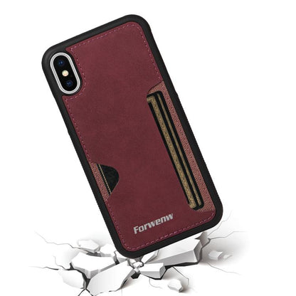For iPhone X / XS Forwenw F5 Series Integrated Card Bag Phone Case(Red) - More iPhone Cases by Forwenw | Online Shopping UK | buy2fix