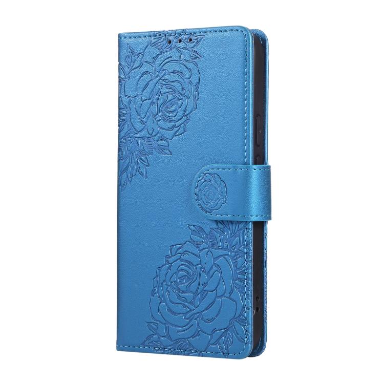 For Google Pixel 10 / 10 Pro Rose Flower Embossed 3-Card Slots Leather Phone Case(Blue) - Google Cases by buy2fix | Online Shopping UK | buy2fix