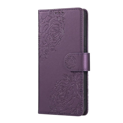 For Google Pixel 10 / 10 Pro Rose Flower Embossed 3-Card Slots Leather Phone Case(Deep Purple) - Google Cases by buy2fix | Online Shopping UK | buy2fix