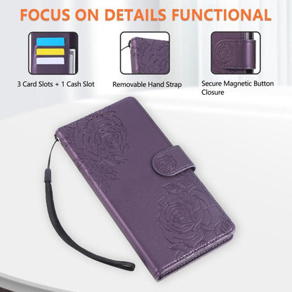 For Google Pixel 10 / 10 Pro Rose Flower Embossed 3-Card Slots Leather Phone Case(Deep Purple) - Google Cases by buy2fix | Online Shopping UK | buy2fix