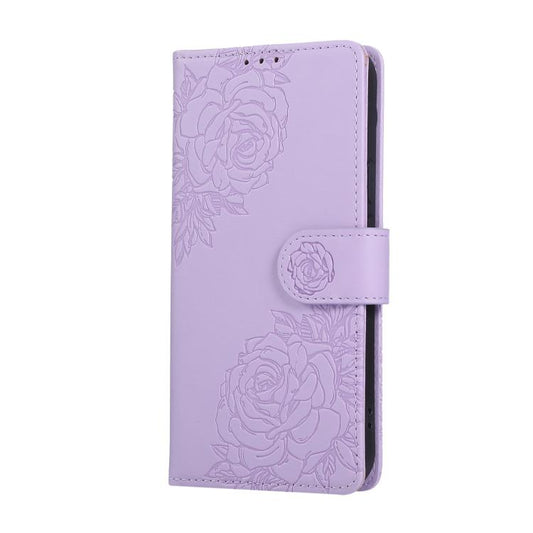 For Google Pixel 10 Pro XL Rose Flower Embossed 3-Card Slots Leather Phone Case(Purple) - Google Cases by buy2fix | Online Shopping UK | buy2fix