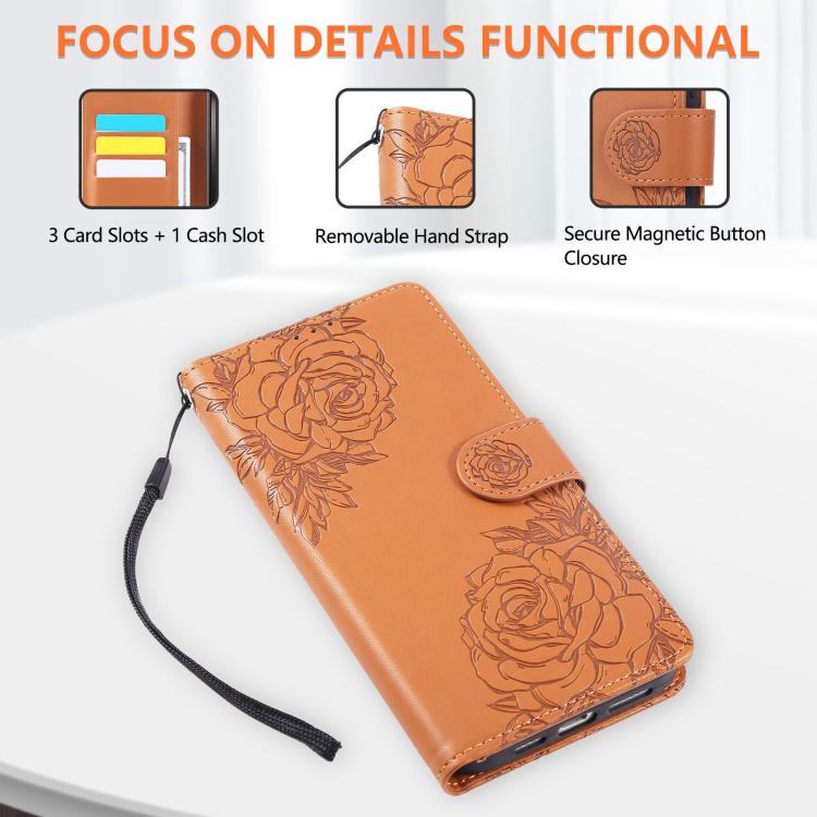 For iPhone Air Rose Flower Embossed 3-Card Slots Leather Phone Case(Brown) - iPhone Air Cases by buy2fix | Online Shopping UK | buy2fix