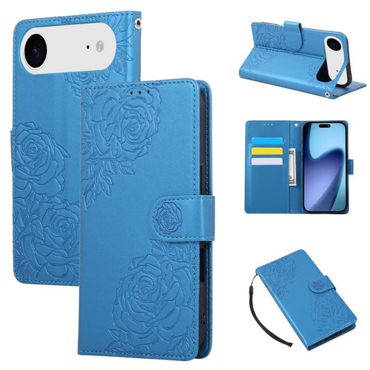 For iPhone Air Rose Flower Embossed 3-Card Slots Leather Phone Case(Blue) - iPhone Air Cases by buy2fix | Online Shopping UK | buy2fix