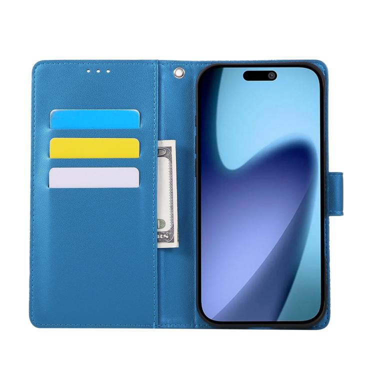 For iPhone Air Rose Flower Embossed 3-Card Slots Leather Phone Case(Blue) - iPhone Air Cases by buy2fix | Online Shopping UK | buy2fix