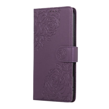 For iPhone Air Rose Flower Embossed 3-Card Slots Leather Phone Case(Deep Purple) - iPhone Air Cases by buy2fix | Online Shopping UK | buy2fix