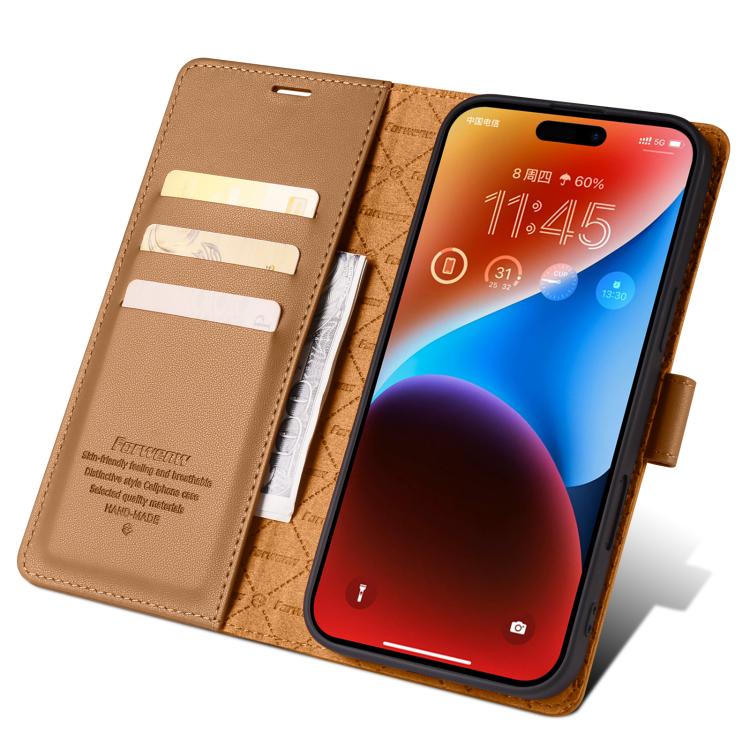 For iPhone 16 Forwenw F6 Series RFID Leather Phone Case(Brown) - iPhone 16 Cases by Forwenw | Online Shopping UK | buy2fix