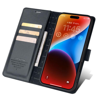 For iPhone 16 Forwenw F6 Series RFID Leather Phone Case(Black) - iPhone 16 Cases by Forwenw | Online Shopping UK | buy2fix