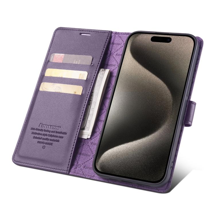 For iPhone 15 Pro Max Forwenw F6 Series RFID Leather Phone Case(Purple) - iPhone 15 Pro Max Cases by Forwenw | Online Shopping UK | buy2fix