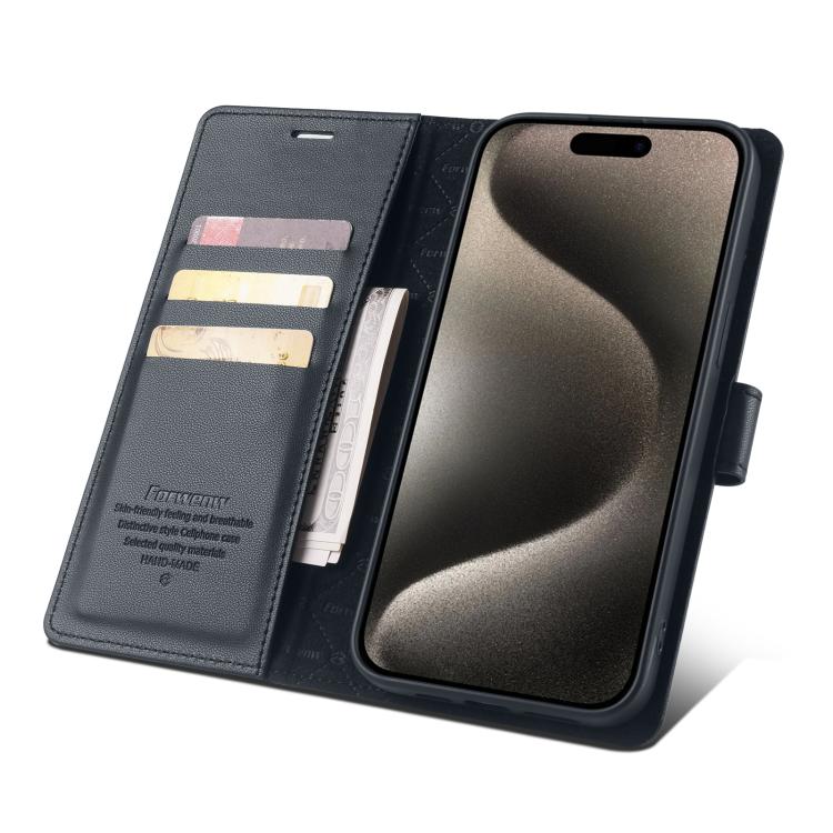 For iPhone 15 Plus Forwenw F6 Series RFID Leather Phone Case(Black) - iPhone 15 Plus Cases by Forwenw | Online Shopping UK | buy2fix