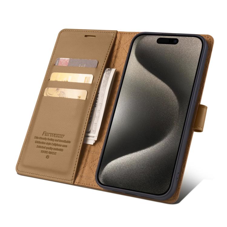 For iPhone 15 Forwenw F6 Series RFID Leather Phone Case(Brown) - iPhone 15 Cases by Forwenw | Online Shopping UK | buy2fix