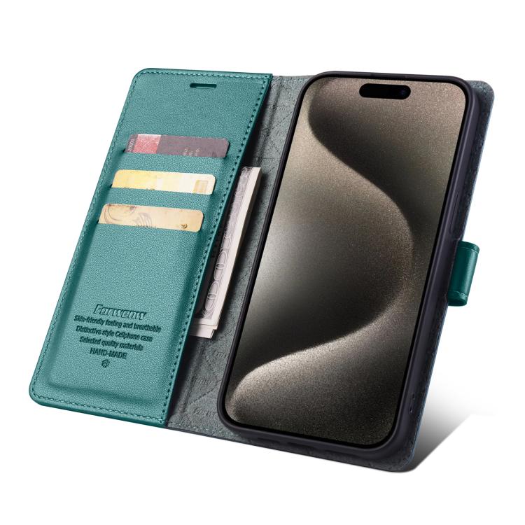 For iPhone 15 Forwenw F6 Series RFID Leather Phone Case(Green) - iPhone 15 Cases by Forwenw | Online Shopping UK | buy2fix