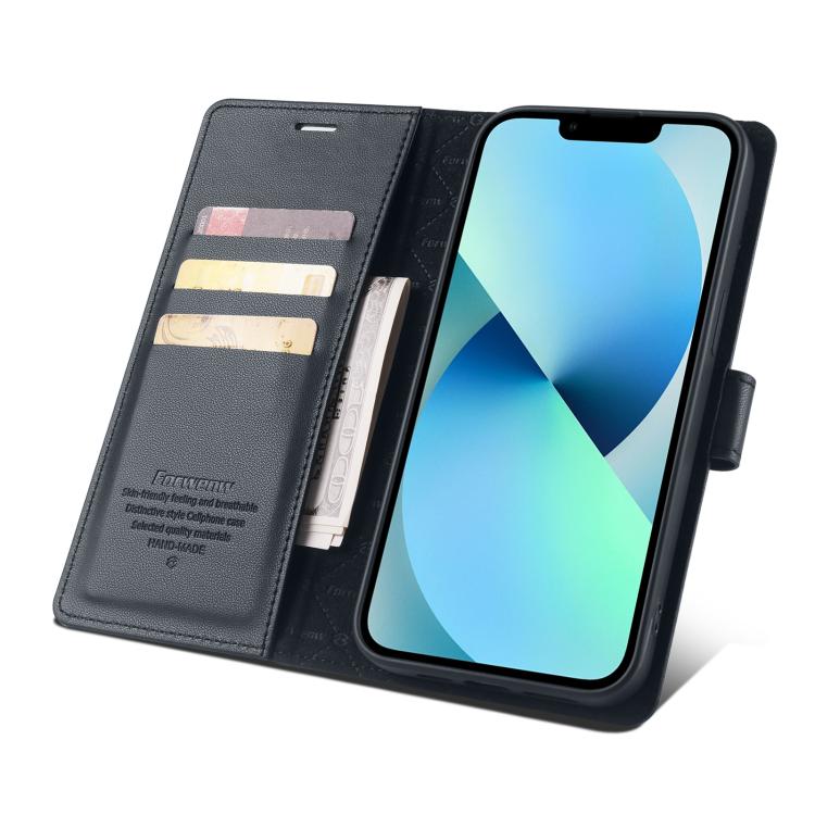 For iPhone 14 Forwenw F6 Series RFID Leather Phone Case(Black) - iPhone 14 Cases by Forwenw | Online Shopping UK | buy2fix