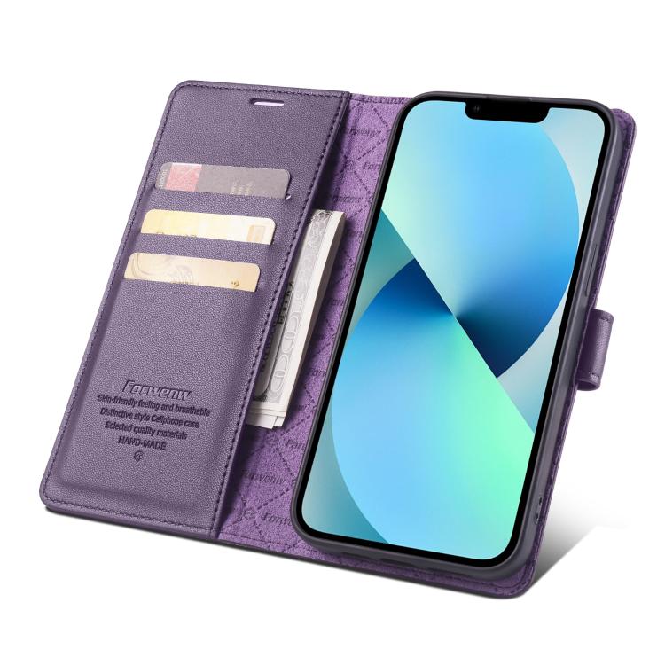 For iPhone 13 Forwenw F6 Series RFID Leather Phone Case(Purple) - iPhone 13 Cases by Forwenw | Online Shopping UK | buy2fix