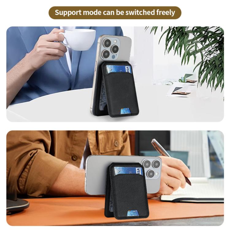 Multifunctional MagSafe Magnetic Bracket Leather Card Bag(Dark Blue) - Adhesive Card Holders by buy2fix | Online Shopping UK | buy2fix